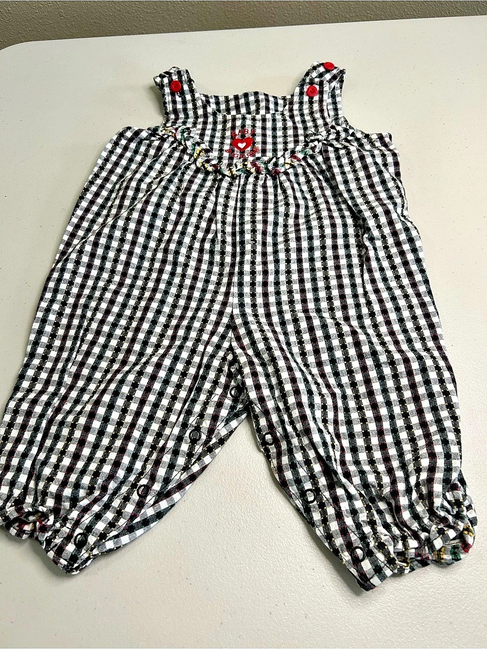 Vintage Baby B'Gosh Baby Gingham Romper Black & White Baby 12M